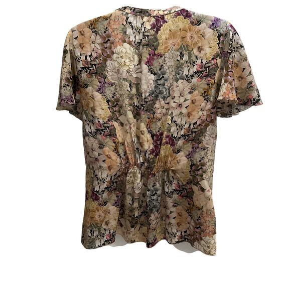 Margaret O'Leary 100% Silk Kelsie Floral Flutter Sleeve Blouse Size Small - Picture 2 of 6